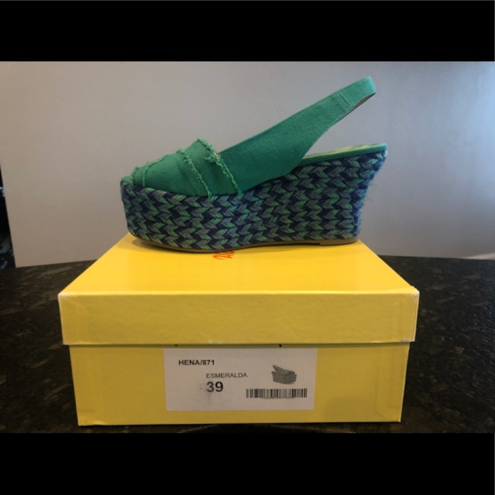Castaner Green/Blue Frayed Edge Espadrilles